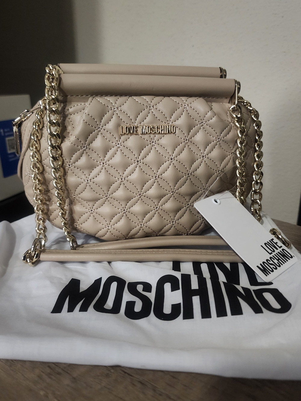 Love Moschino Quilted Beige Chain-Handle Shoulder Bag